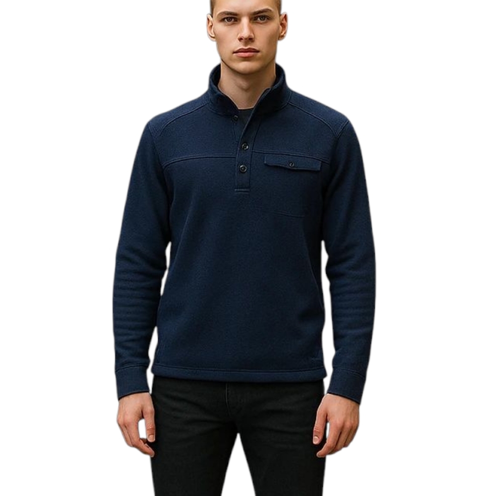 ExOfficio Men's Navy Sweater Fleece Pullover - Quarter Snap - Travel Ready